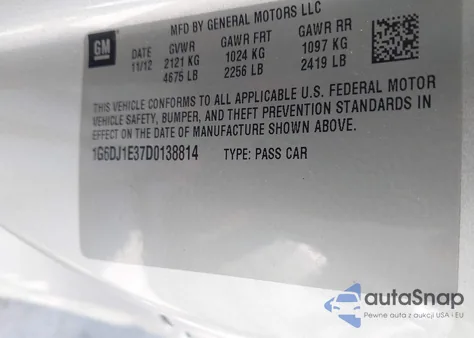 2013 Cadillac Cts Performance z USA, uszkodzony, nr VIN 1G6DJ1E37D0138814